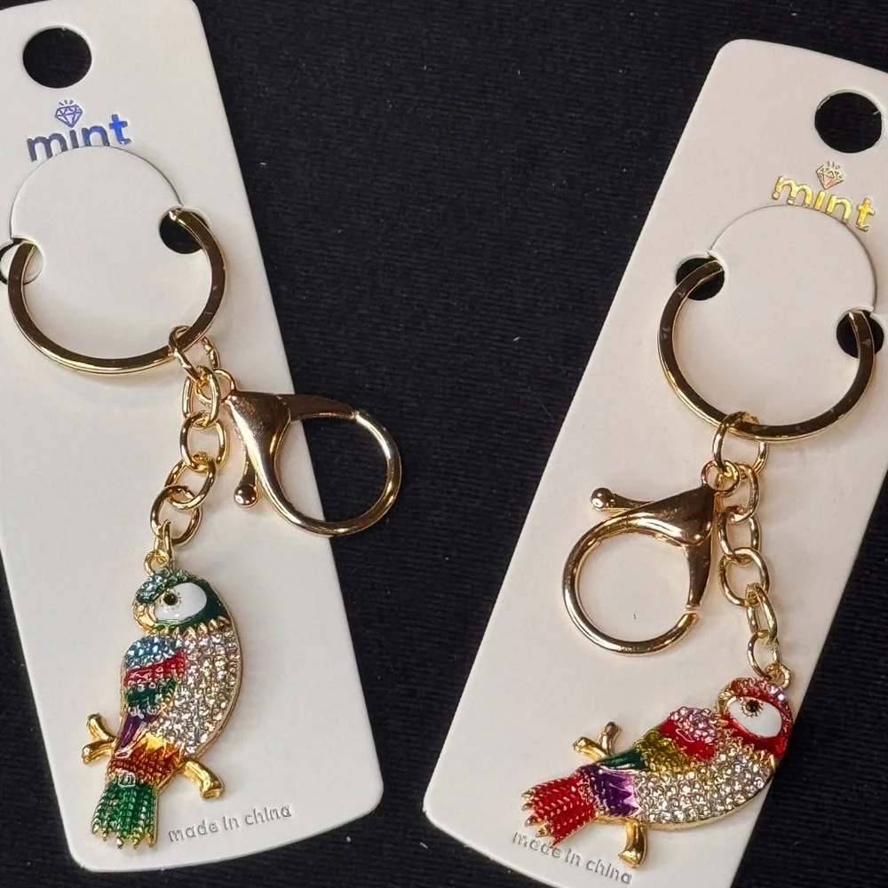 Mint Green and Red Tropical Bird Charm Keychain Bag Charm